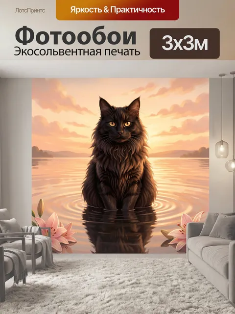 Фотообои Черный кот на закате у воды