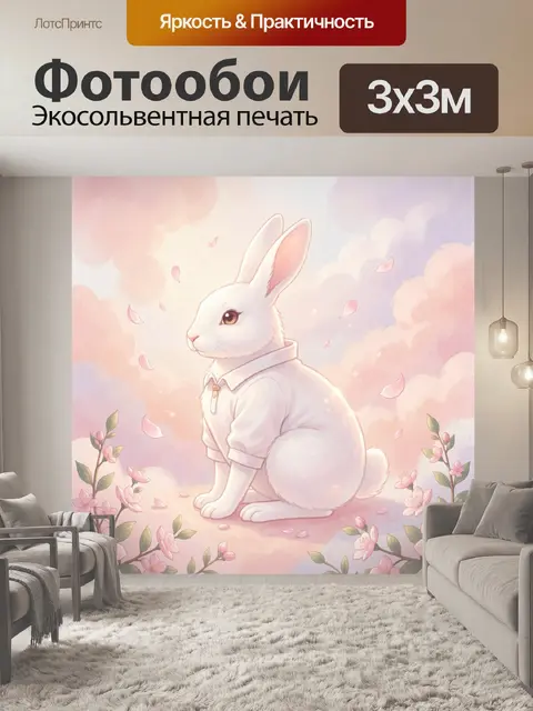 Фотообои Белый кролик среди сакуры