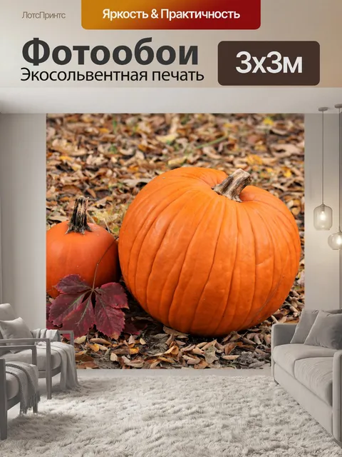 Фотообои Две тыквы в осенних листьях