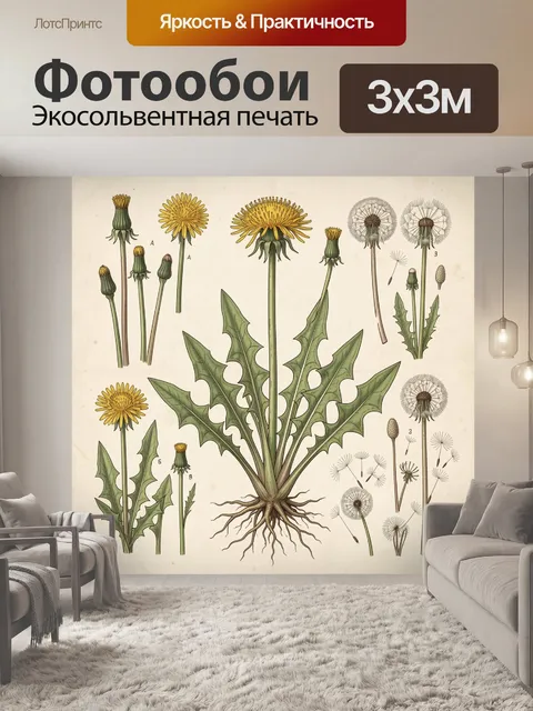 Фотообои Ботаническая иллюстрация одуванчика