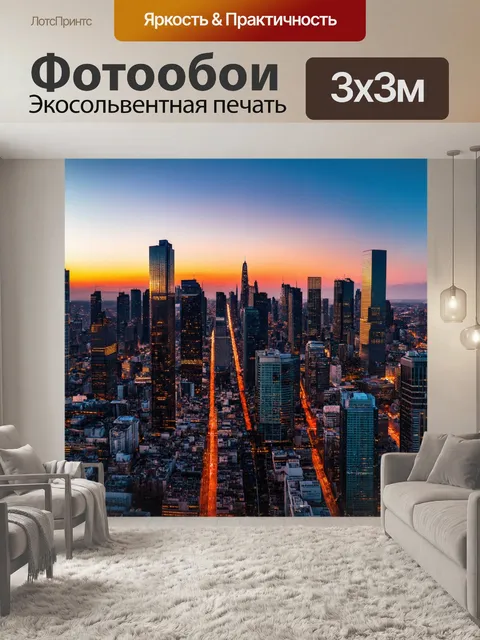 Фотообои панорама современного мегаполиса на фоне заката