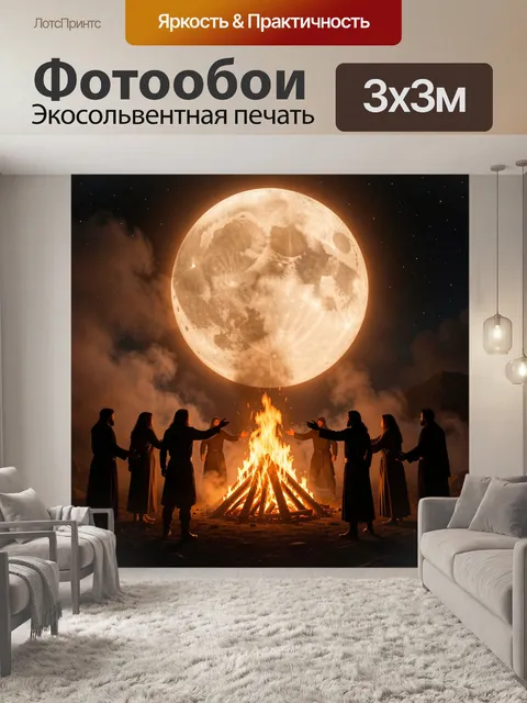 Фотообои Лунный костёр и танцующие силуэты