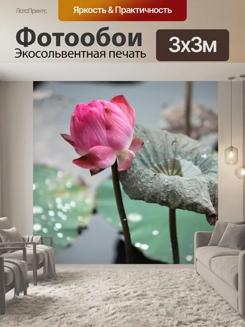 Фотообои Красный бутон лотоса и листьев на пруду