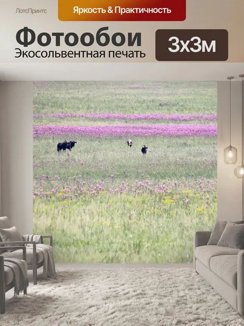 Фотообои игра на лугах с розовыми помпонами
