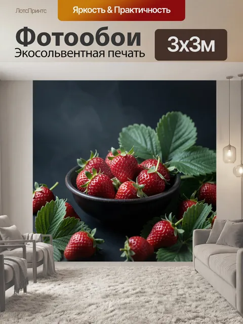 Фотообои Тарелка с клубникой в центре кадра