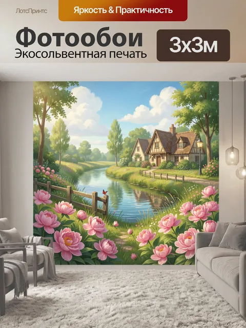Фотообои Уютный домик у реки