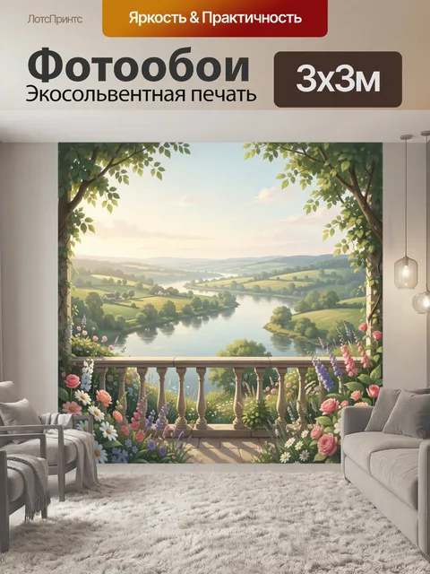 Фотообои Балкон над озером в цветах