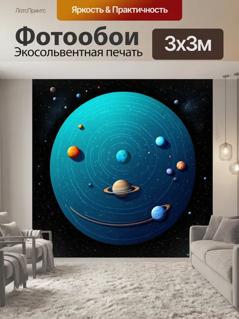 Фотообои природа в стиле флэт, изображающие детализированный планетарий с солнечной системой