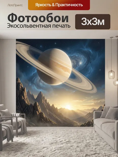 Фотообои Сатурн над горным рассветом