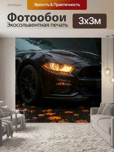 Фотообои Черный спорткар в дождь