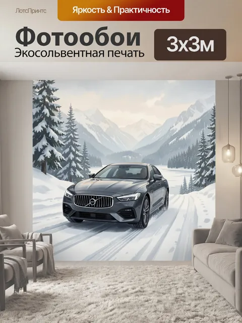 Фотообои Автомобиль в зимних горах