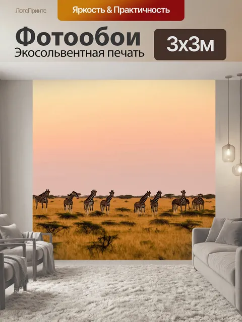 Фотообои утро: утро на африканской саванне с пробуждающейся фауной, снимок на фоне неба