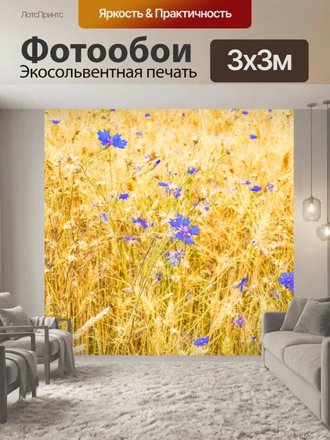 Фотообои Синие и желтые полевые цветы