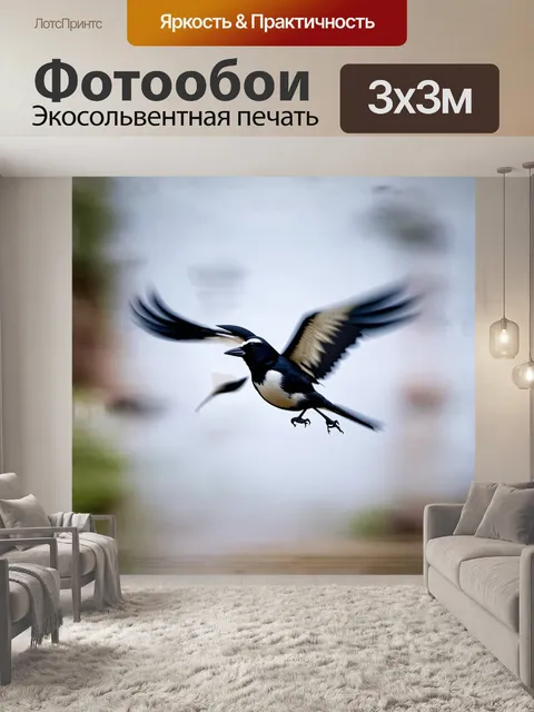 Фотообои птица сорока в полете