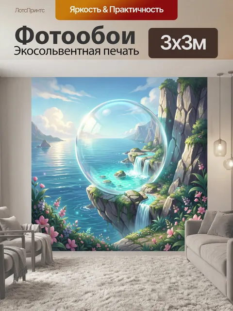 Фотообои Фантазийное побережье с водопадами