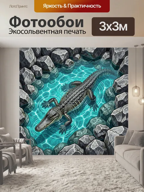 Фотообои Крокодил в бирюзовом каменном водоёме