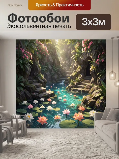 Фотообои Тропический грот с лотосами
