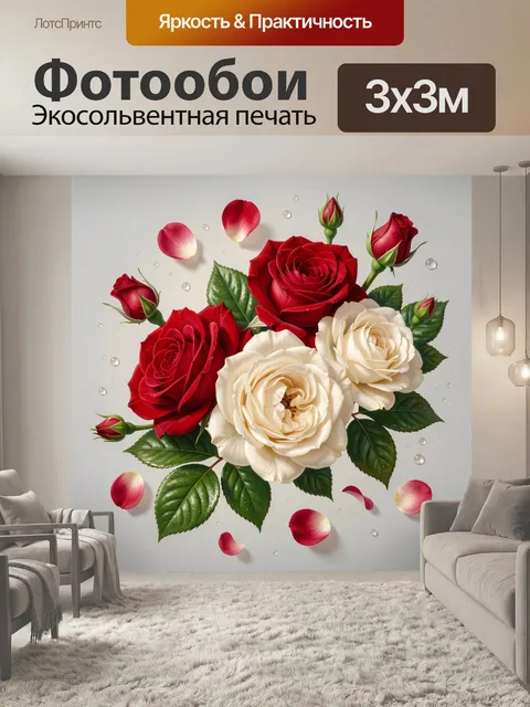 Фотообои Розы и лепестки на светлом фоне
