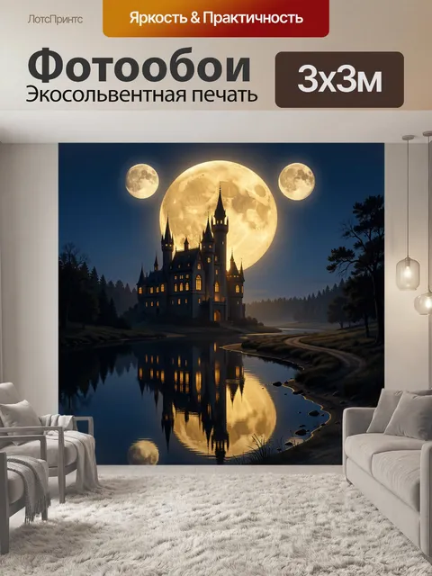 Фотообои Ночной замок под тремя лунами