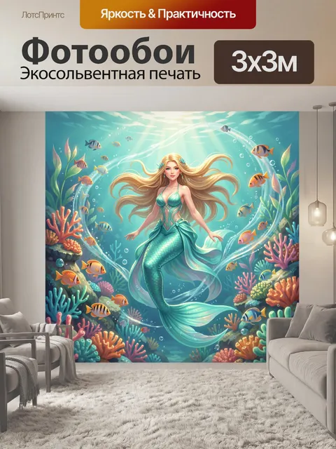 Фотообои Русалка среди кораллов и рыб