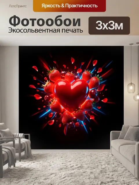 Фотообои Глянцевое сердце с клубникой