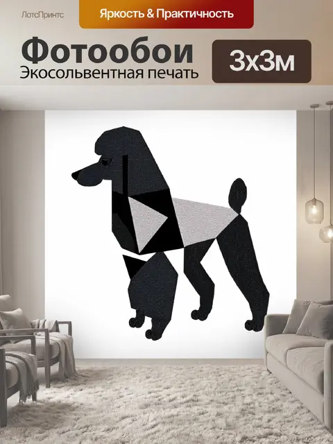 Фотообои авангардная абстракция, изображающая пуделя, разделённого на черные и белые геометрические формы