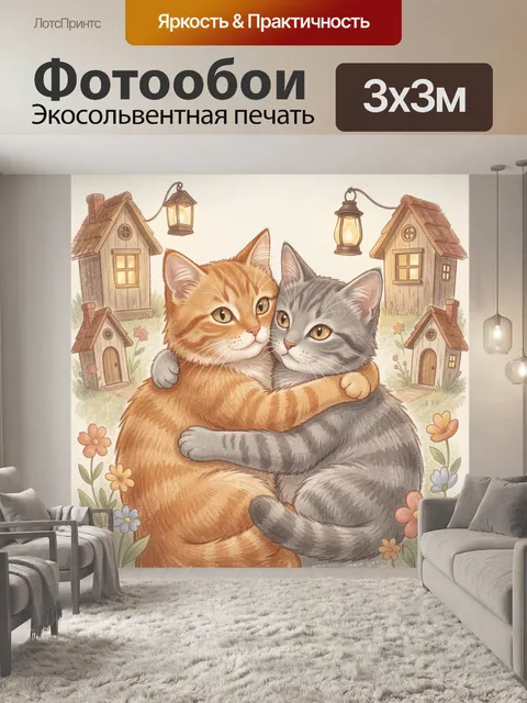 Фотообои Рыжий и серый коты обнимаются