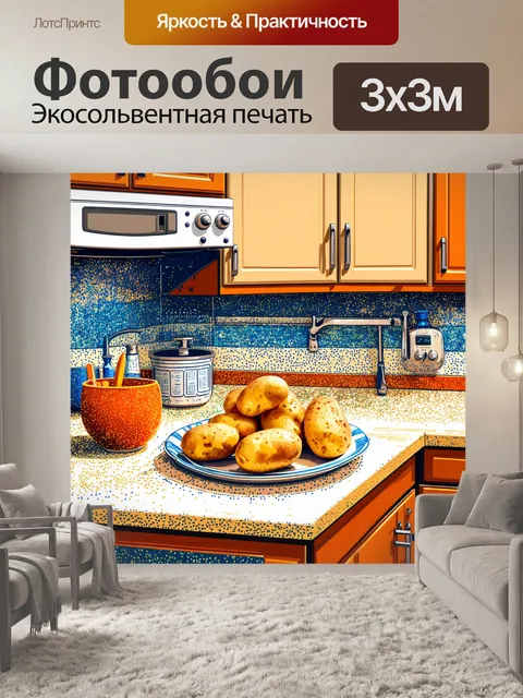 Фотообои уютная кухня с картофелем на столе, окруженная духом домашнего уюта