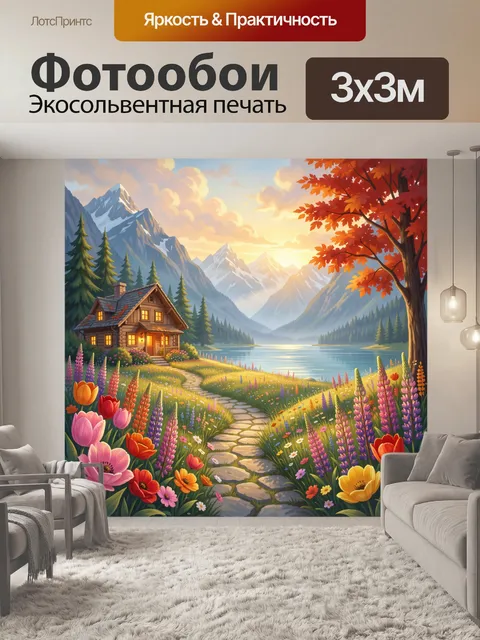 Фотообои Домик у горного озера