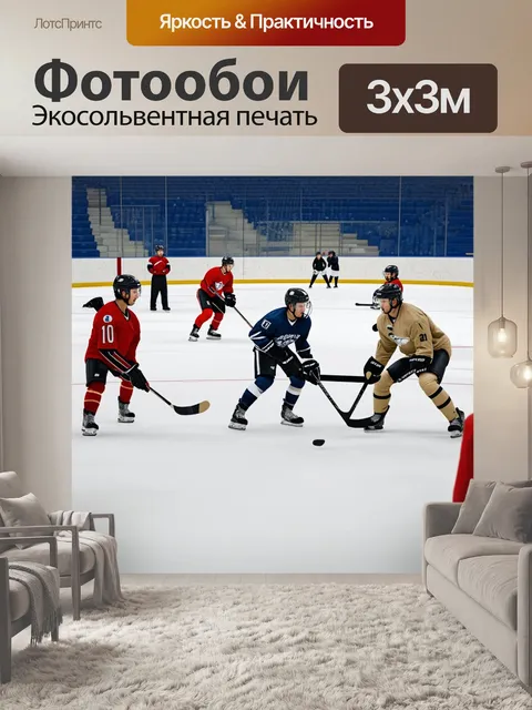 Фотообои сцена тренировочного процесса хоккейной команды на локальном катке