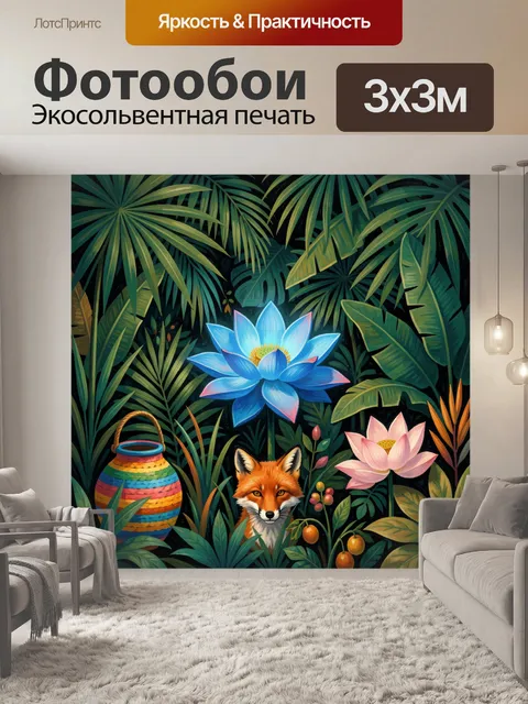 Фотообои Лиса в тропических листьях