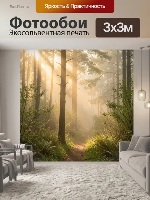 Фотообои Солнечный лесной путь в тумане