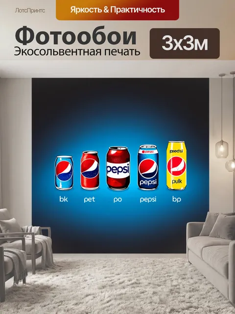 Фотообои визуализация исторической эволюции марки pepsi