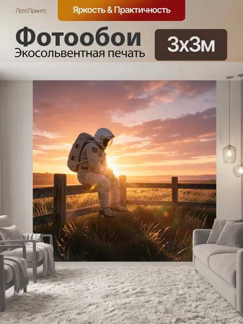 Фотообои Космонавт на закате в поле