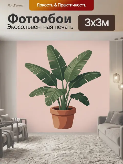 Фотообои Зелёный банановый лист в горшке