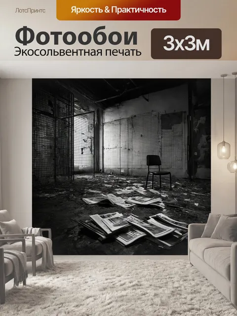 Фотообои лофт, отражающие заброшенный интерьер с перегородками из стальной решетки и светлыми, потемневшими стенами