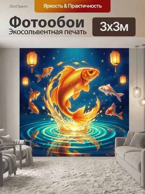 Фотообои Золотой карп среди фонариков