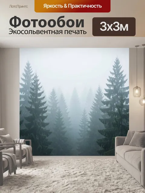 Фотообои Туманный хвойный лес