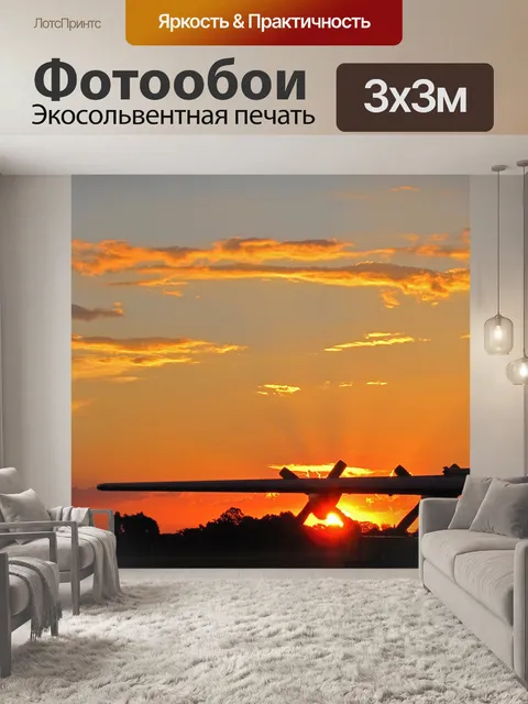 Фотообои закат под крылом самолета