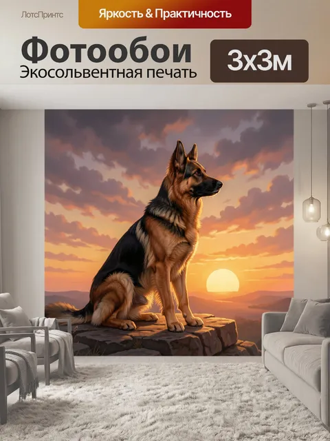 Фотообои Овчарка на закате в горах