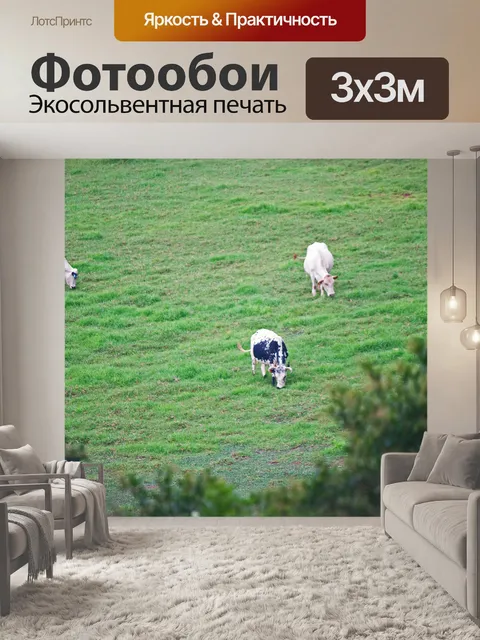Фотообои выпас скота на зеленом холме