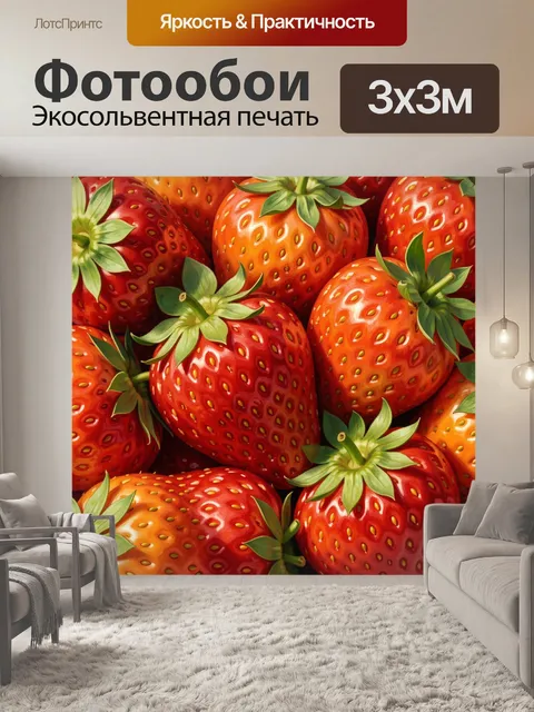 Фотообои Спелая клубника крупным планом