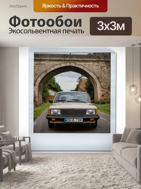 Фотообои машина в стиле полароидная фотография с машиной на фоне старинного моста