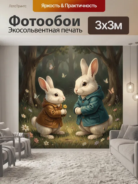 Фотообои Два кролика в лесу