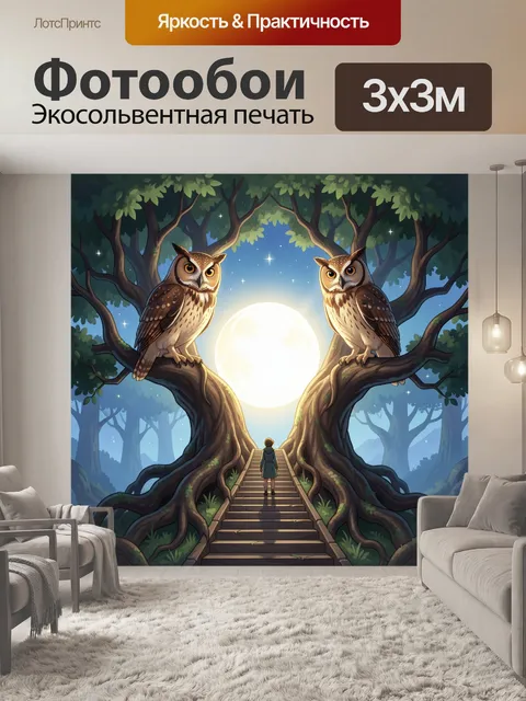 Фотообои Совы у лунного дерева