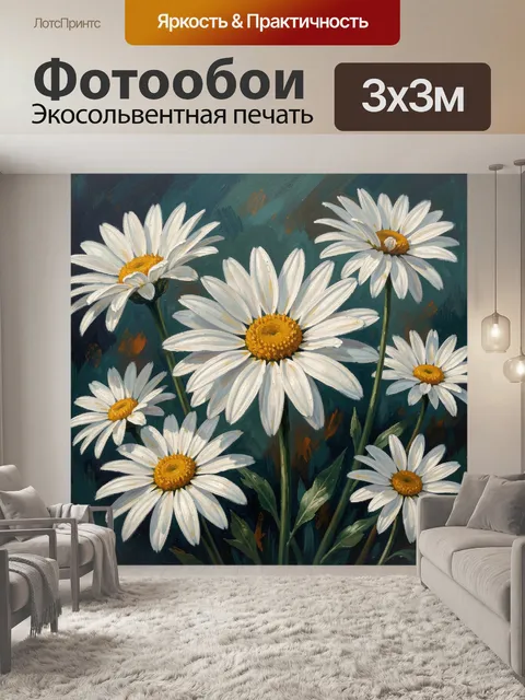 Фотообои Белые ромашки на темном фоне