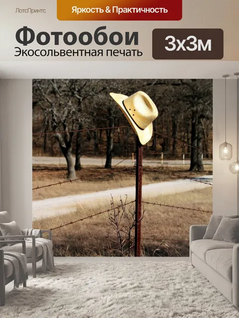 Фотообои Ковбойская шляпа на столбе забора