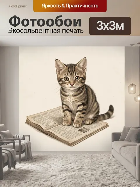 Фотообои Полосатый котёнок на раскрытой книге