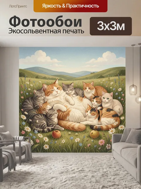 Фотообои Кошачья компания на лугу