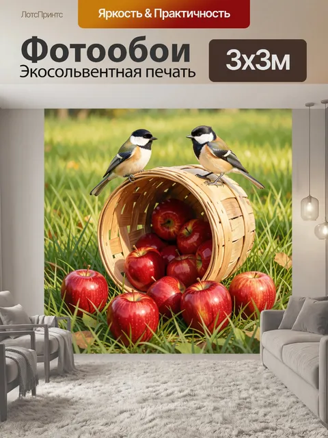 Фотообои Птицы и яблоки в траве